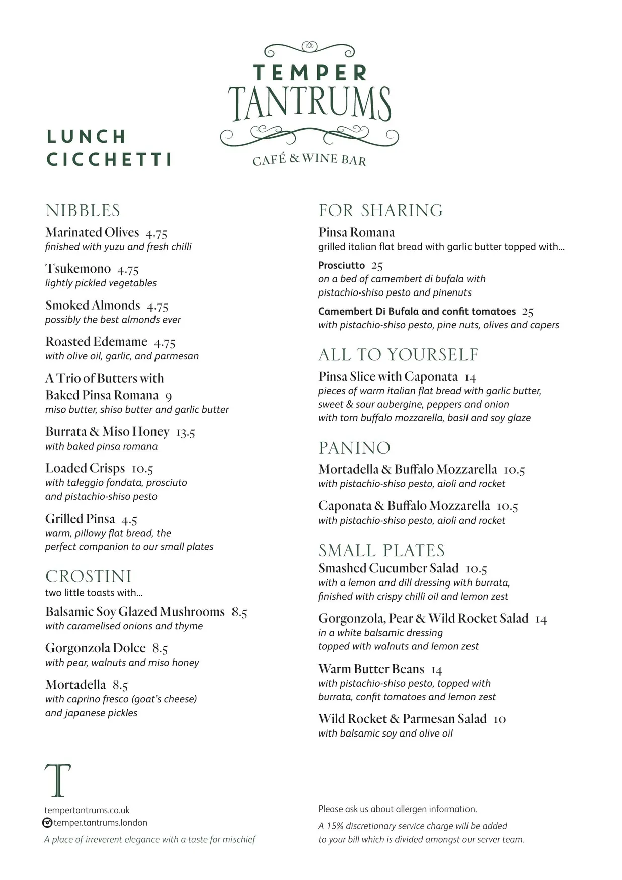 Temper Tantrums menu, page 2