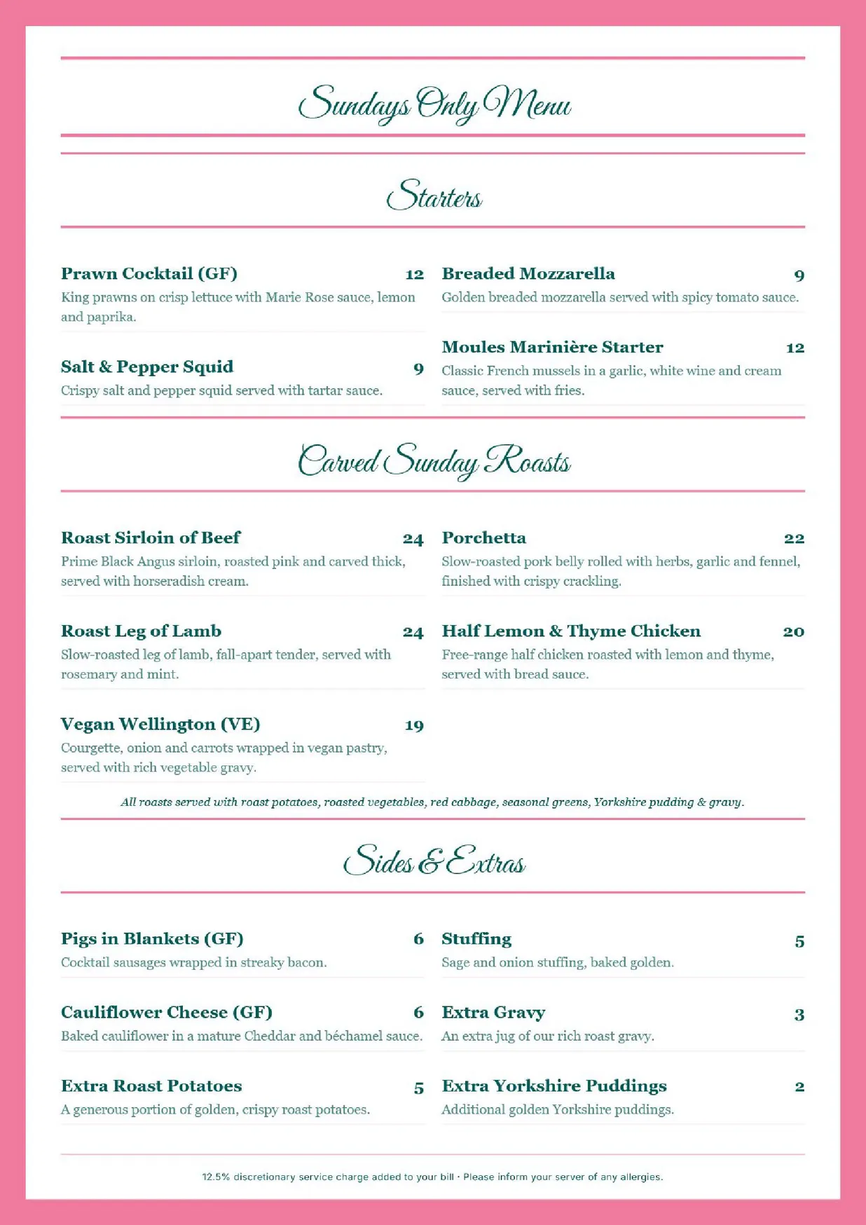 Pink Flamingo menu, page 5