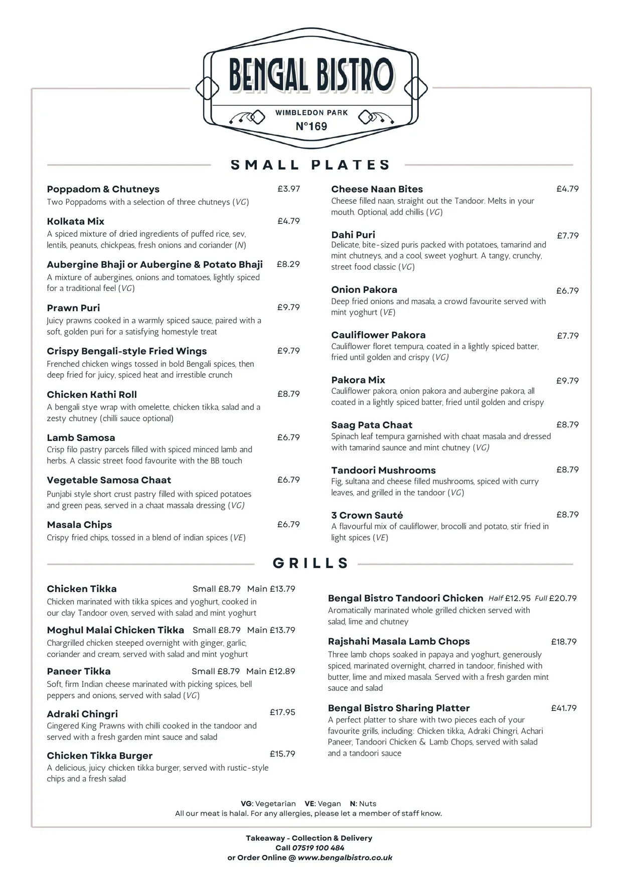 Bengal Bistro menu, page 1