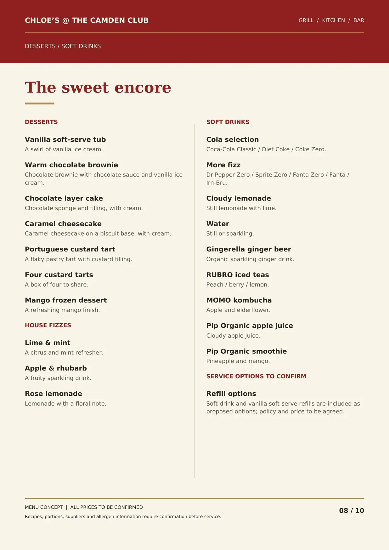 Chloe's @ The Camden Club menu, page 8