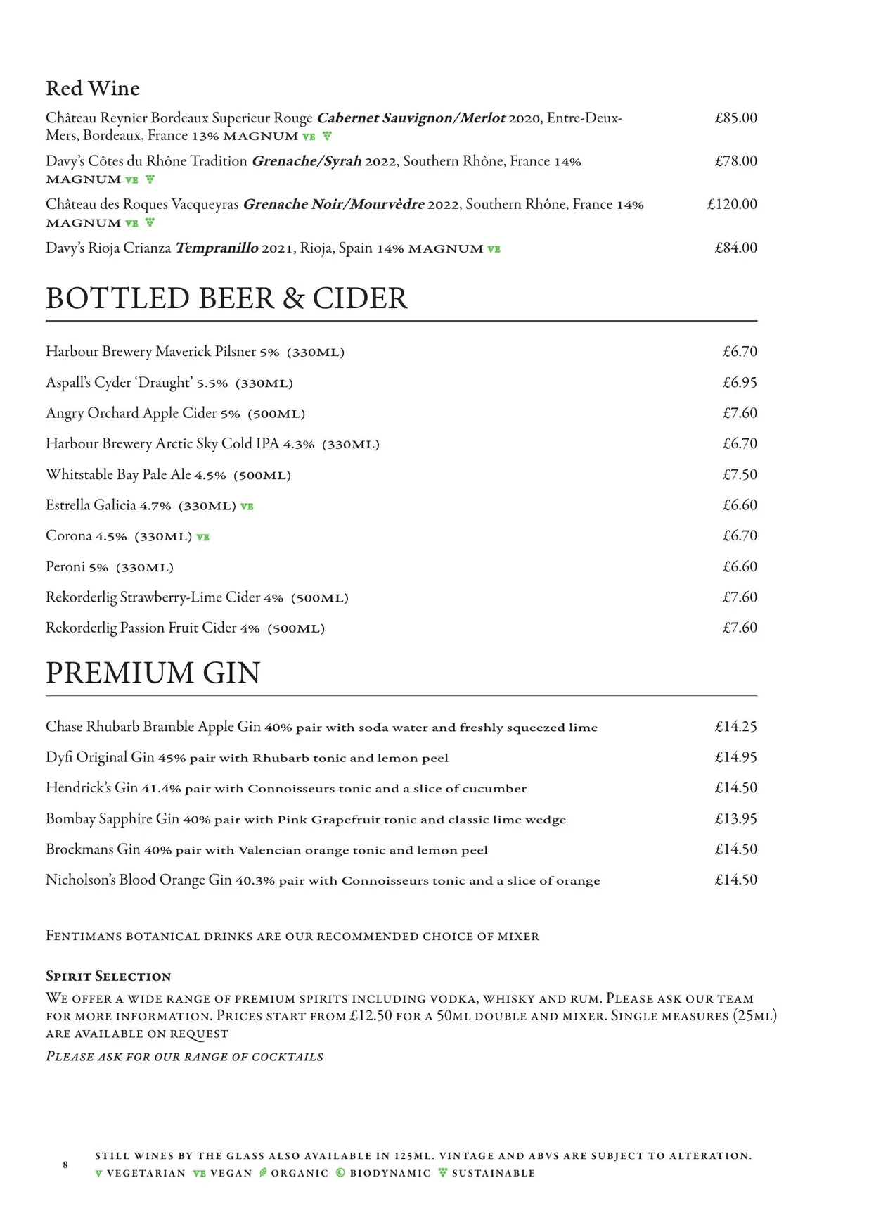 Mug House menu, page 10