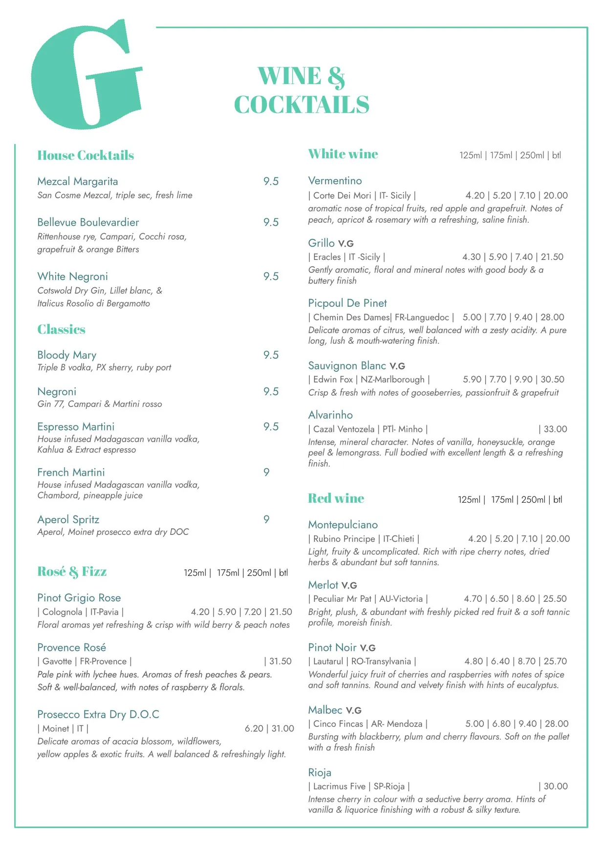 The Greenbank menu, page 2