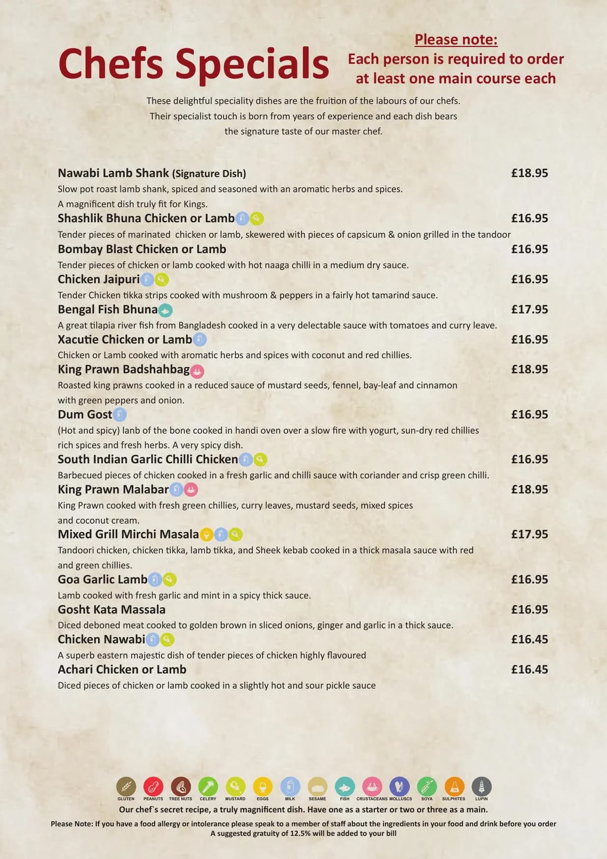 The India menu, page 9