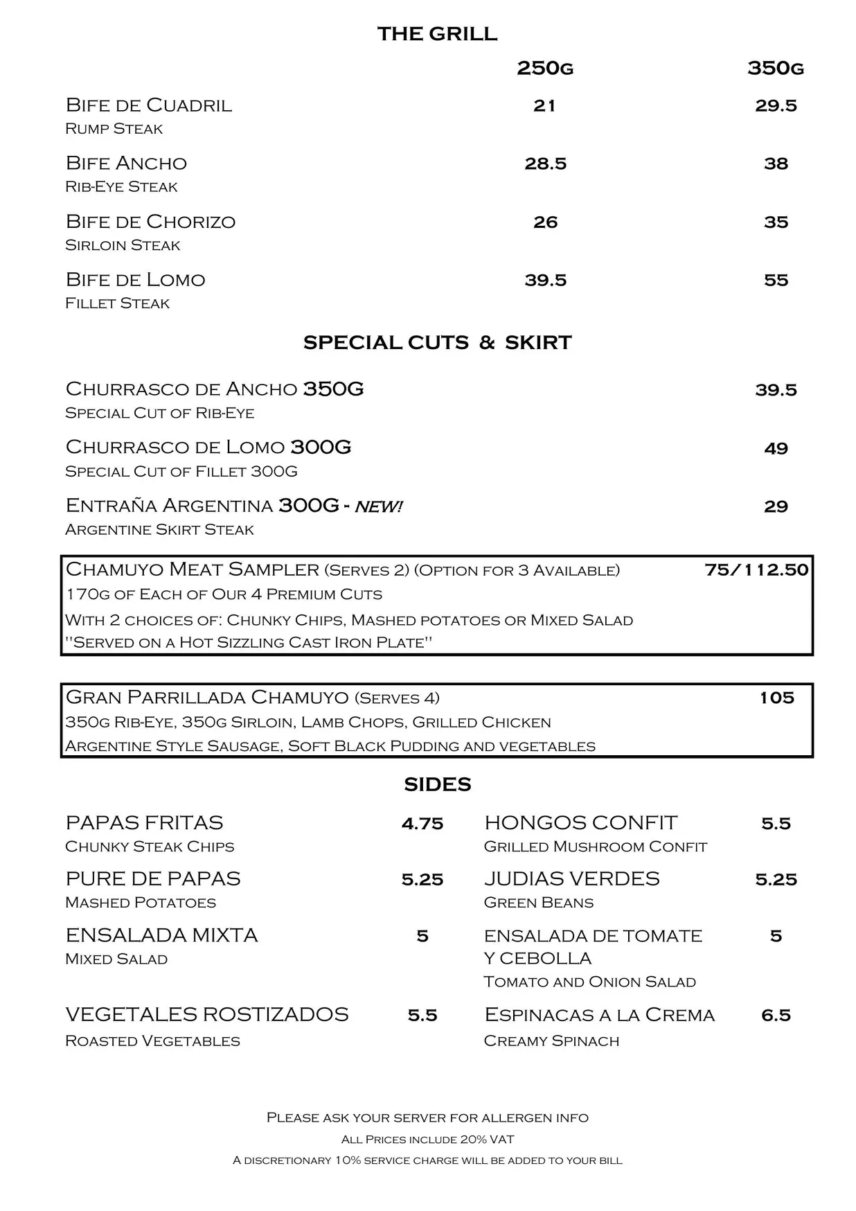 Chamuyo menu, page 3