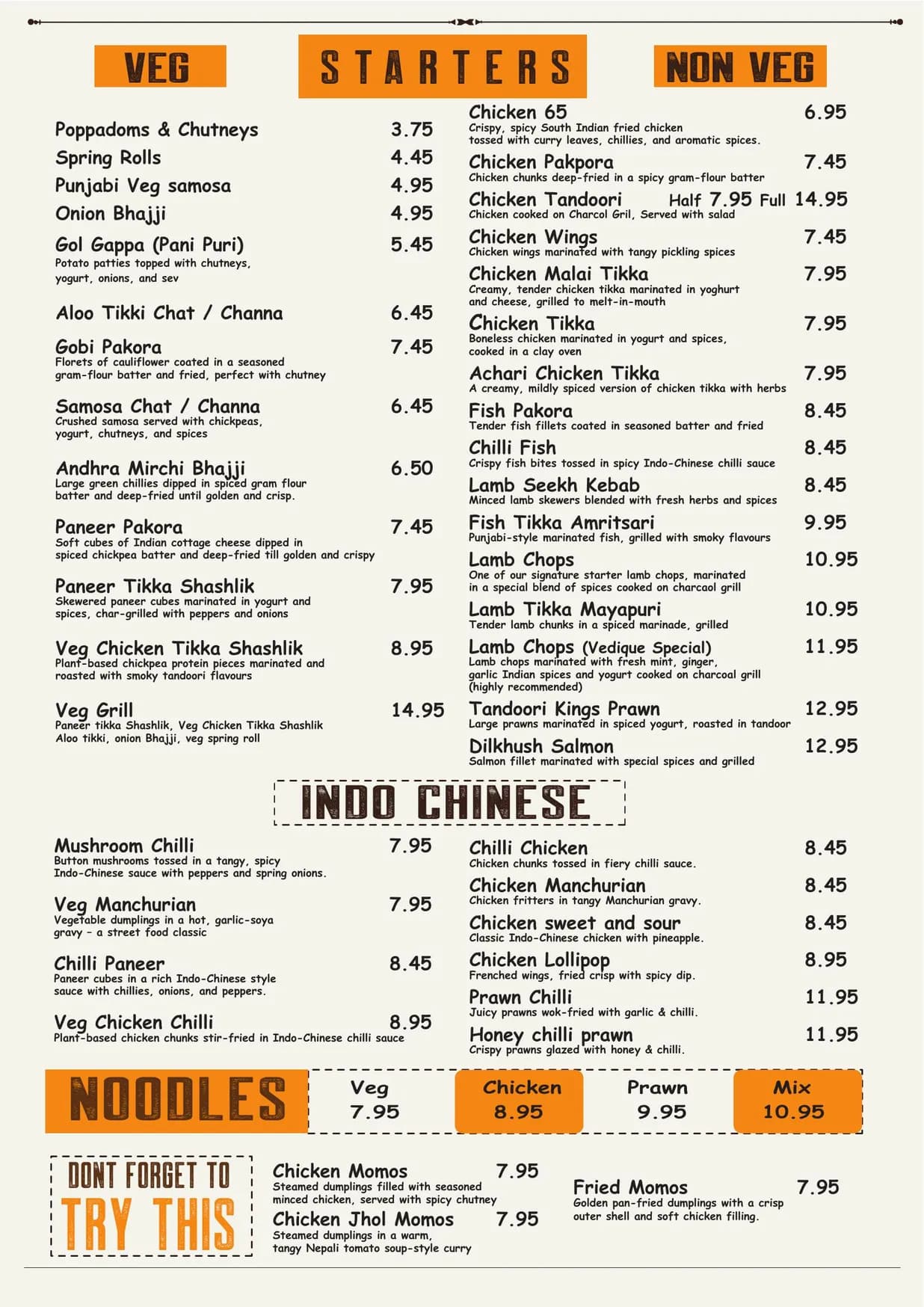 Vedique Indian menu, page 2
