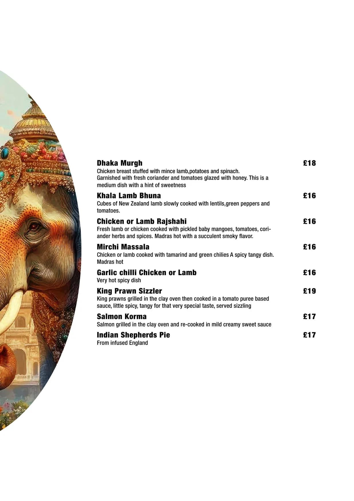 Shad Indian menu, page 5