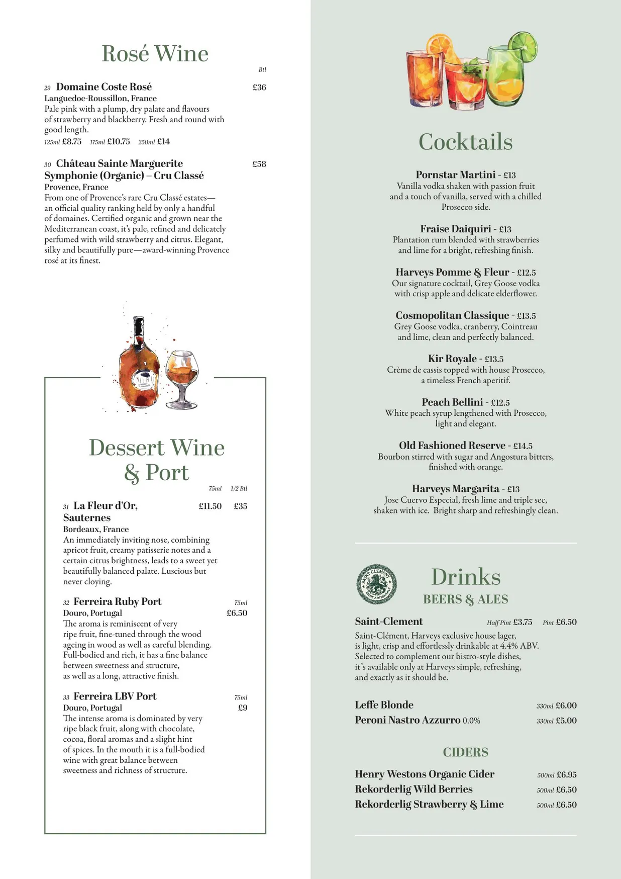 Harveys menu, page 6