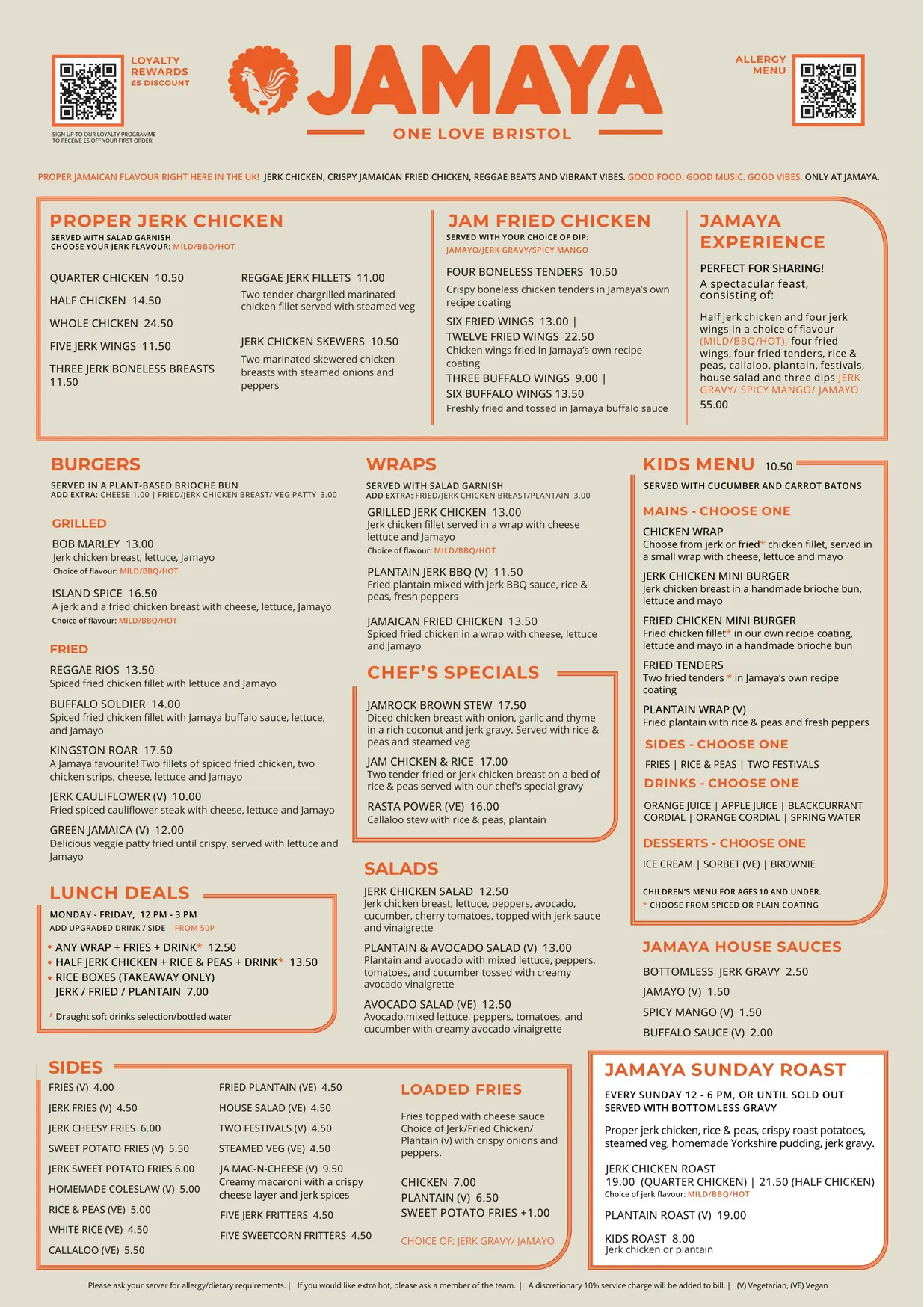 Jamaya menu, page 1