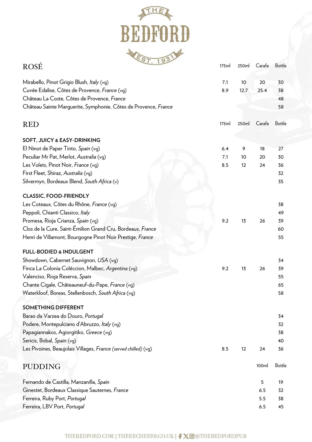 The Bedford menu, page 5