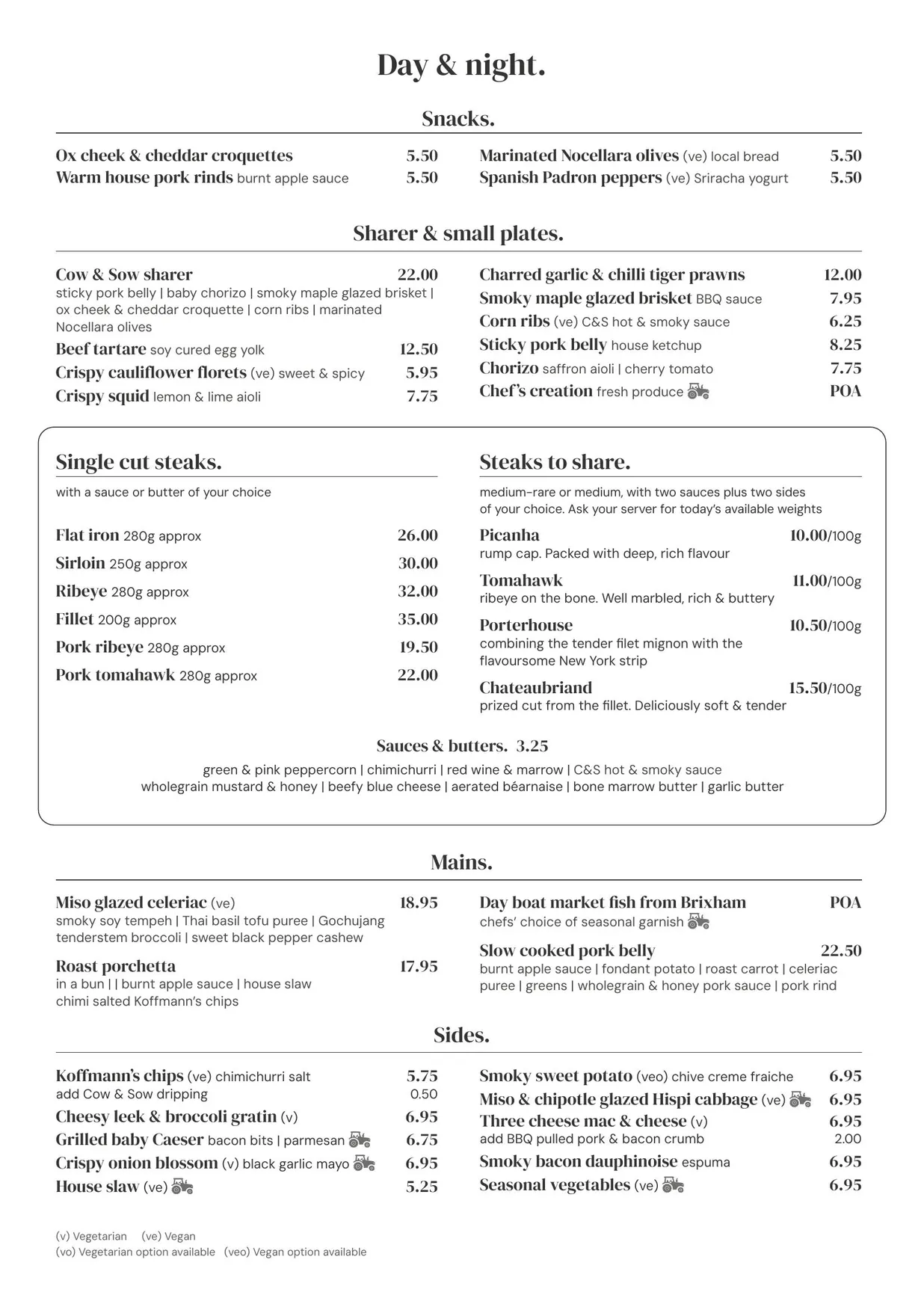 Cow & Sow - Whiteladies Road menu, page 1
