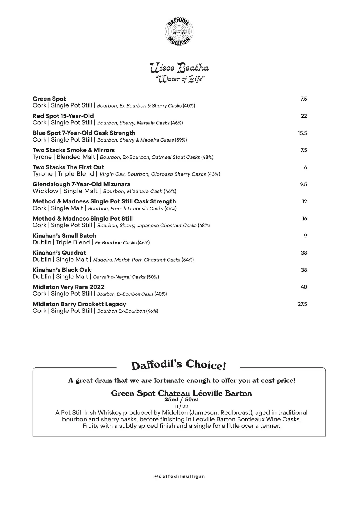 Daffodil Mulligan menu, page 9