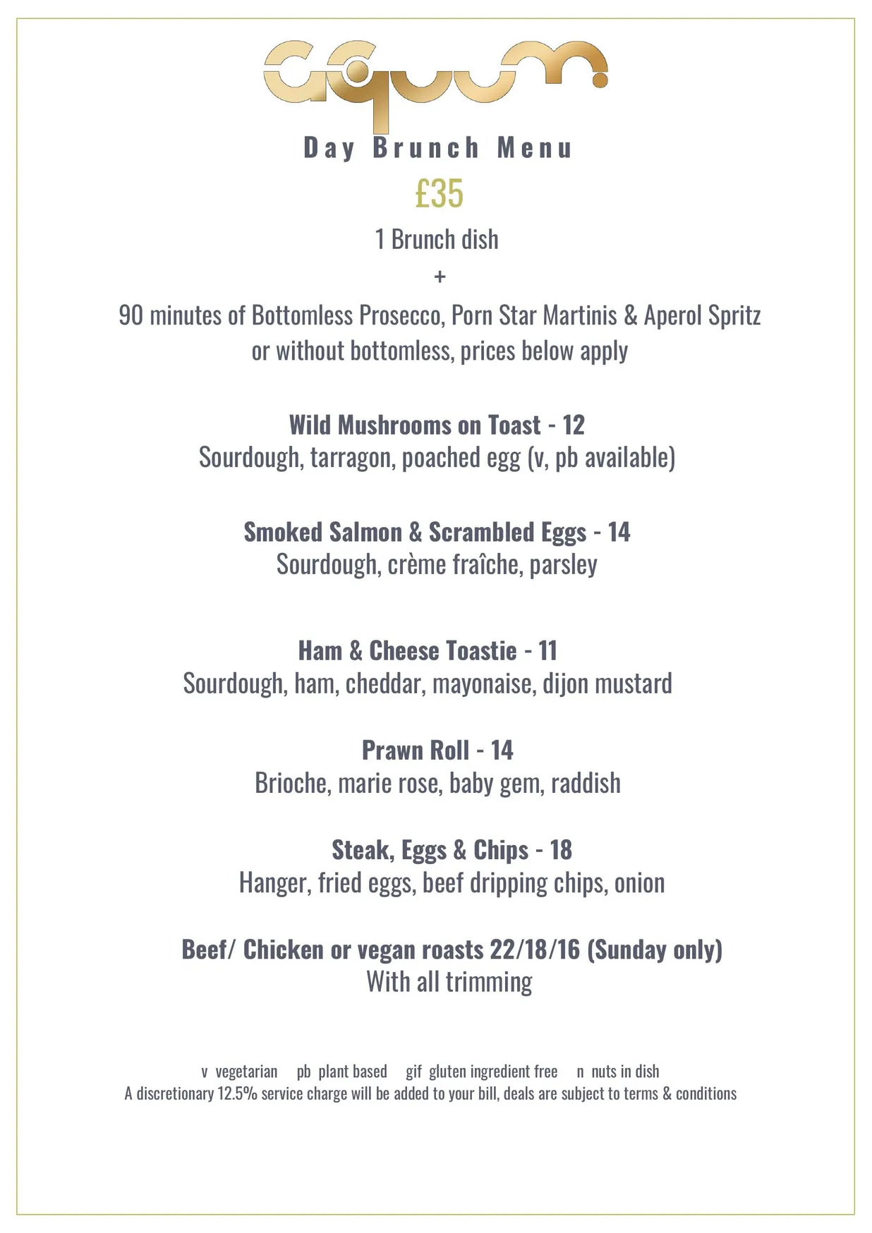 Aquum menu, page 1