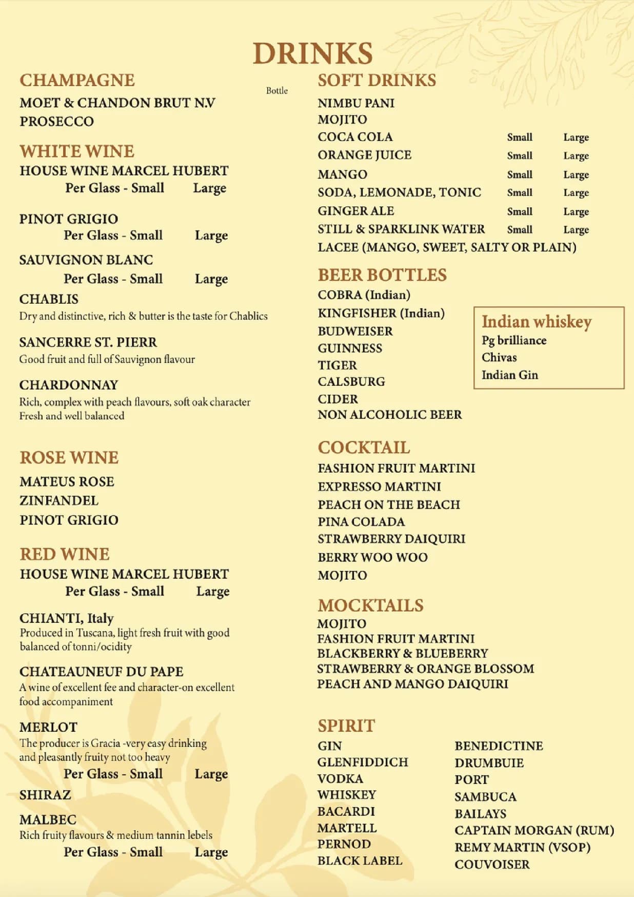 Maharaja of India SoHo menu, page 9