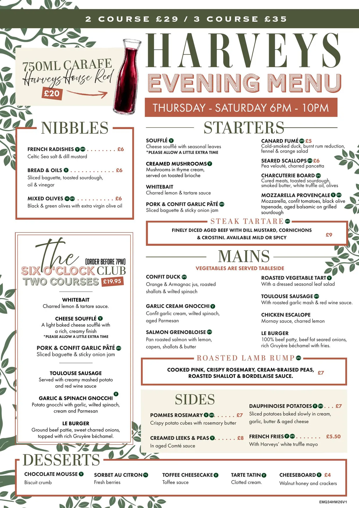 Harveys menu, page 2
