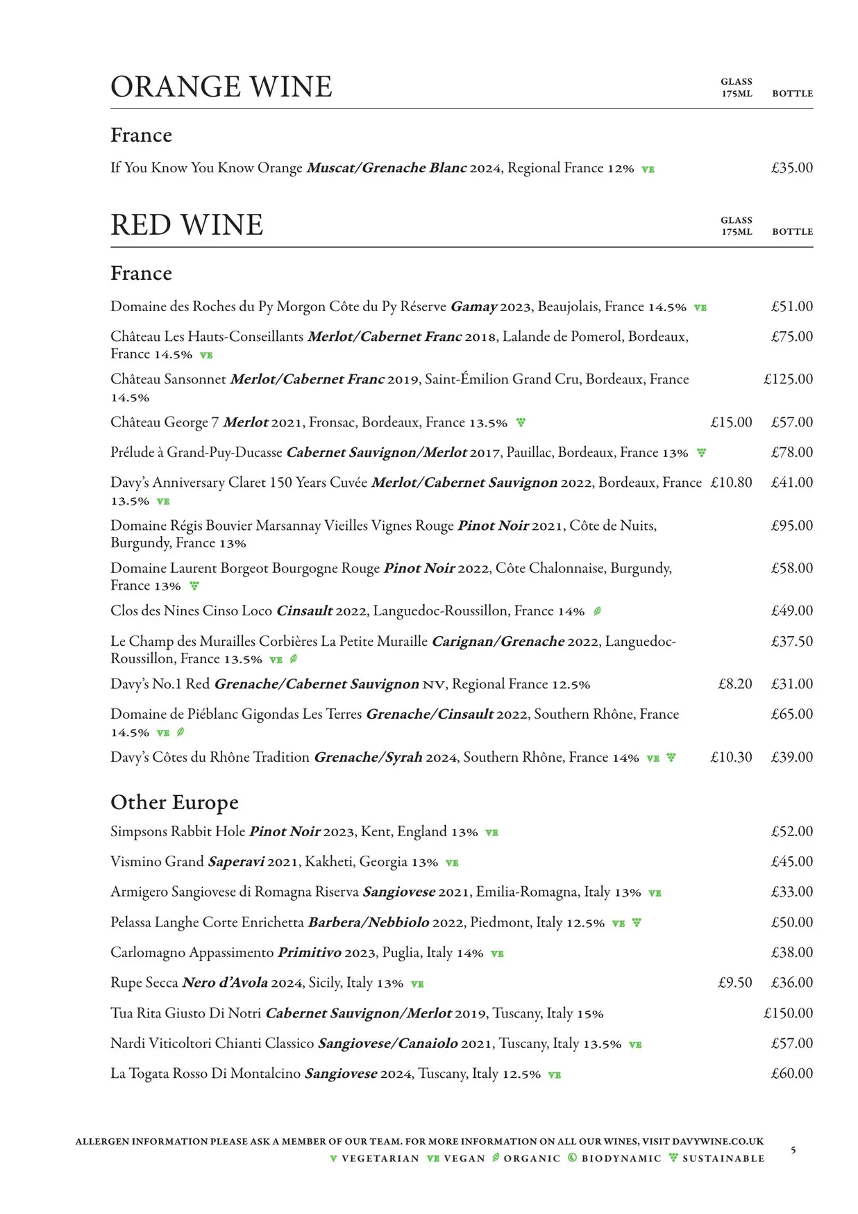 Mug House menu, page 7
