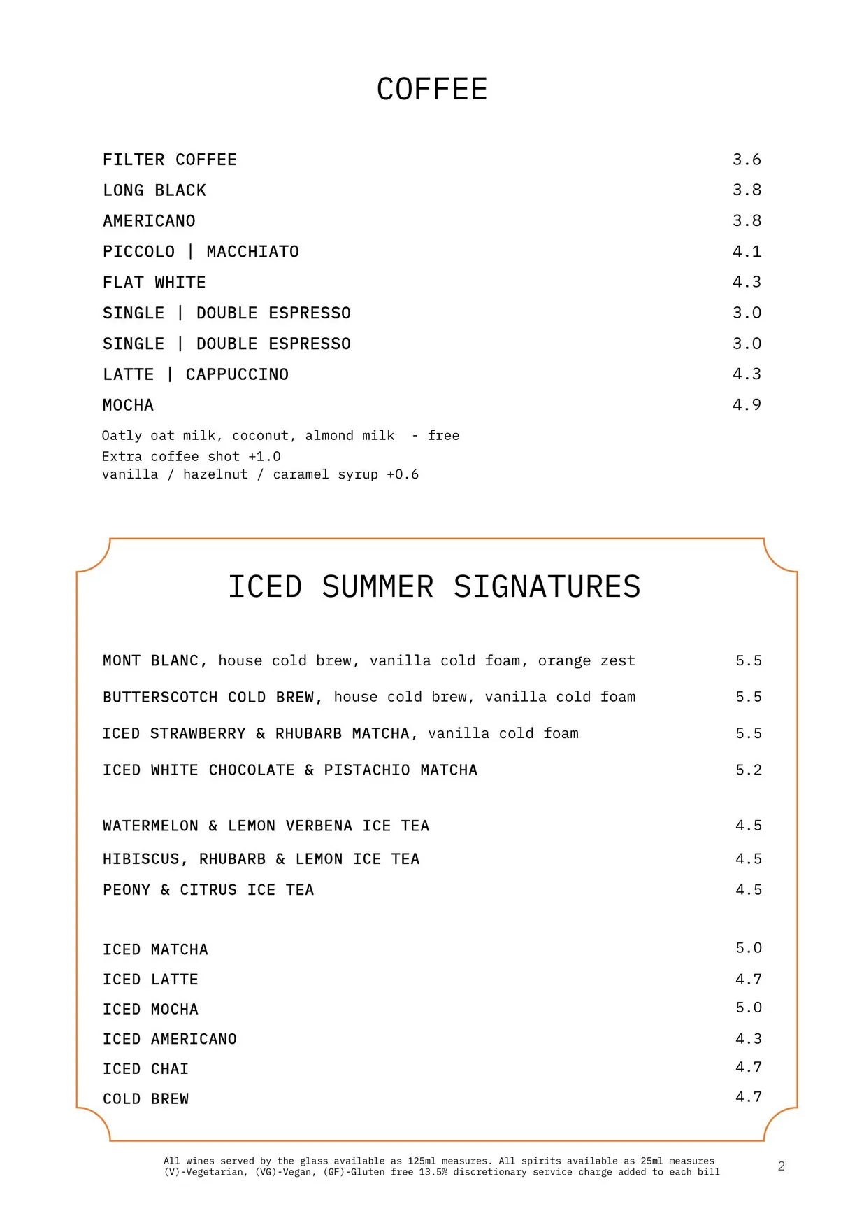 Bondi Green menu, page 5
