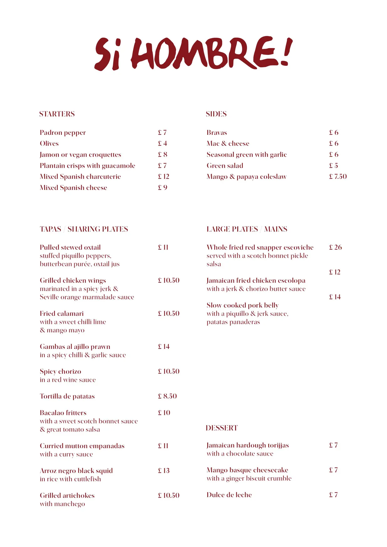 Si Hombre! menu, page 2