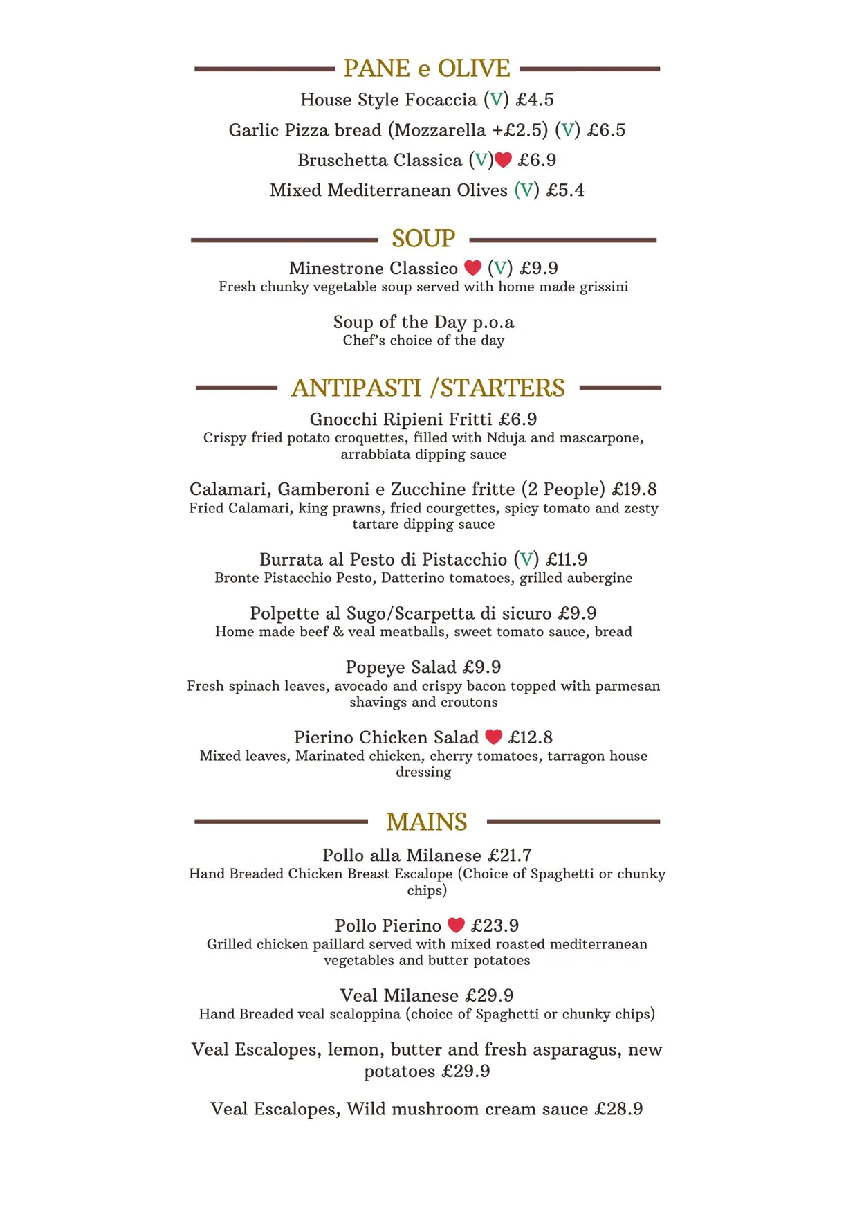 Pierino menu, page 1