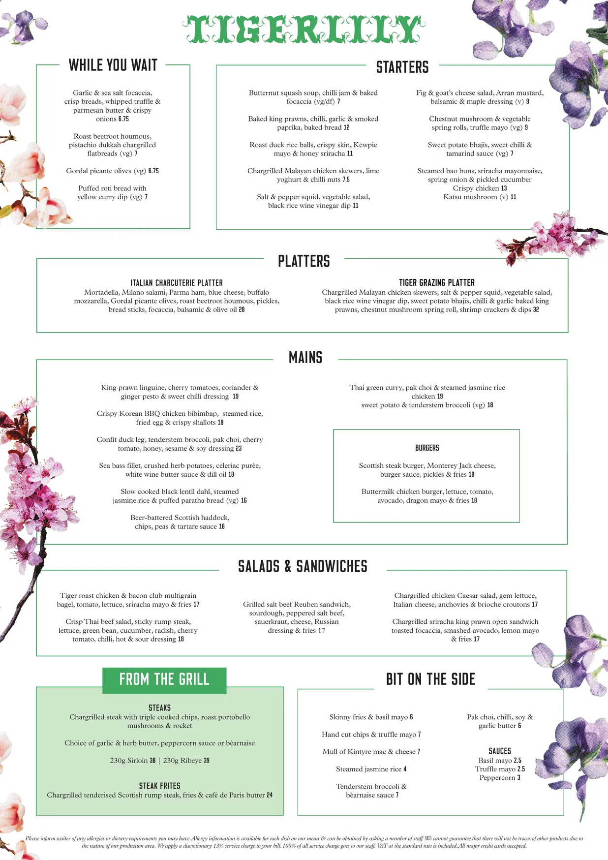 Tigerlily menu, page 3