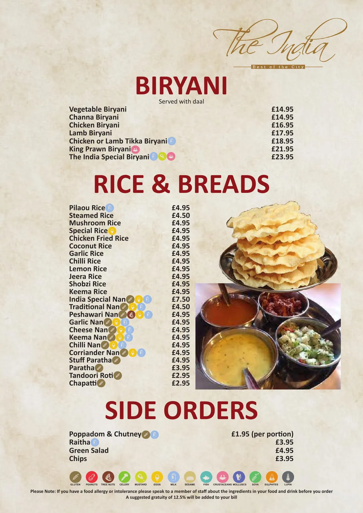 The India Leicester Square menu, page 12