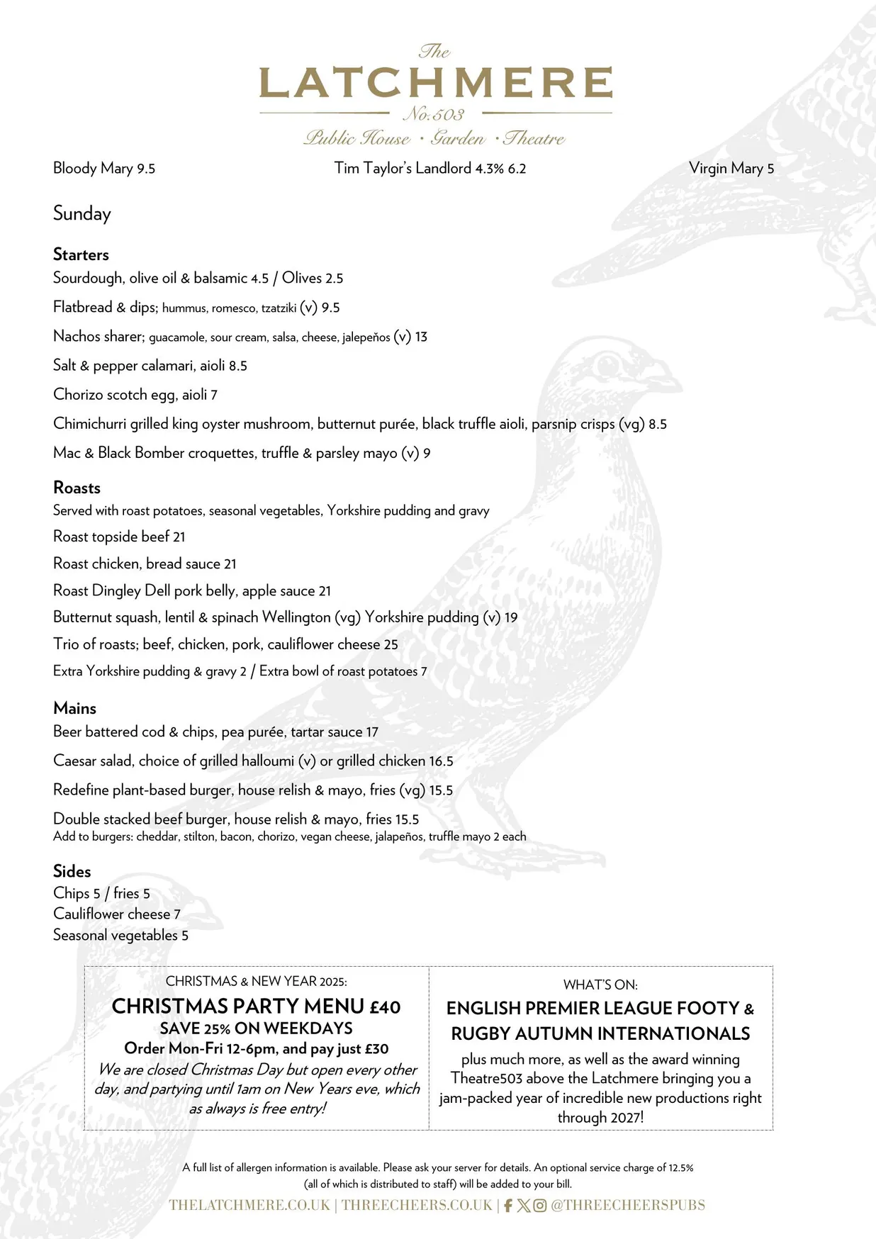 The Latchmere menu, page 2
