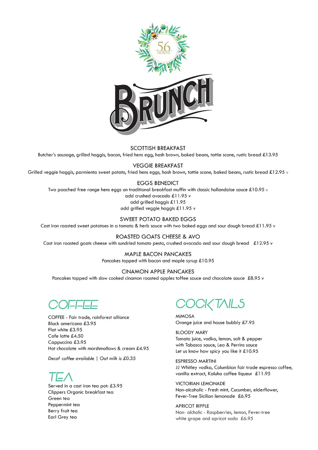 56 North menu, page 1