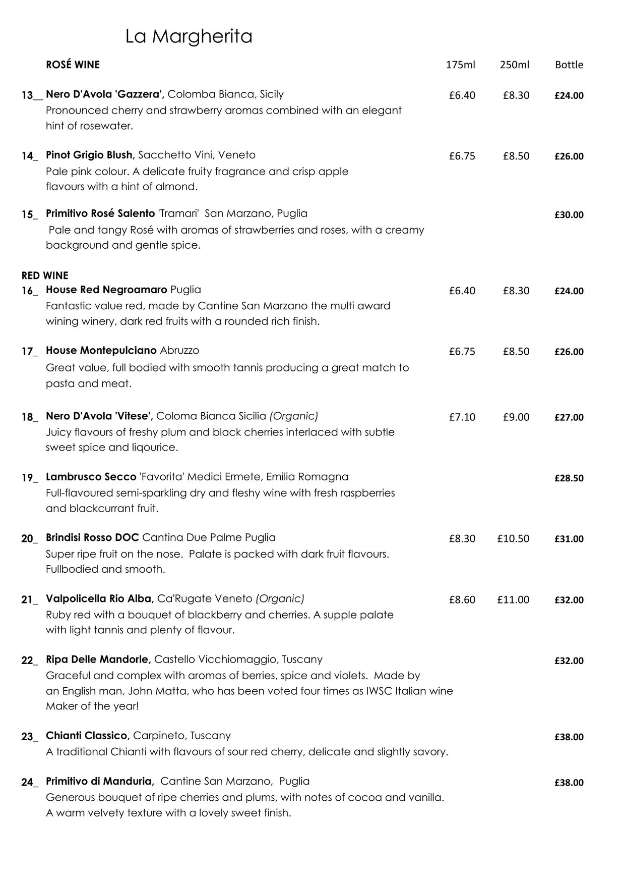 La Margherita menu, page 3