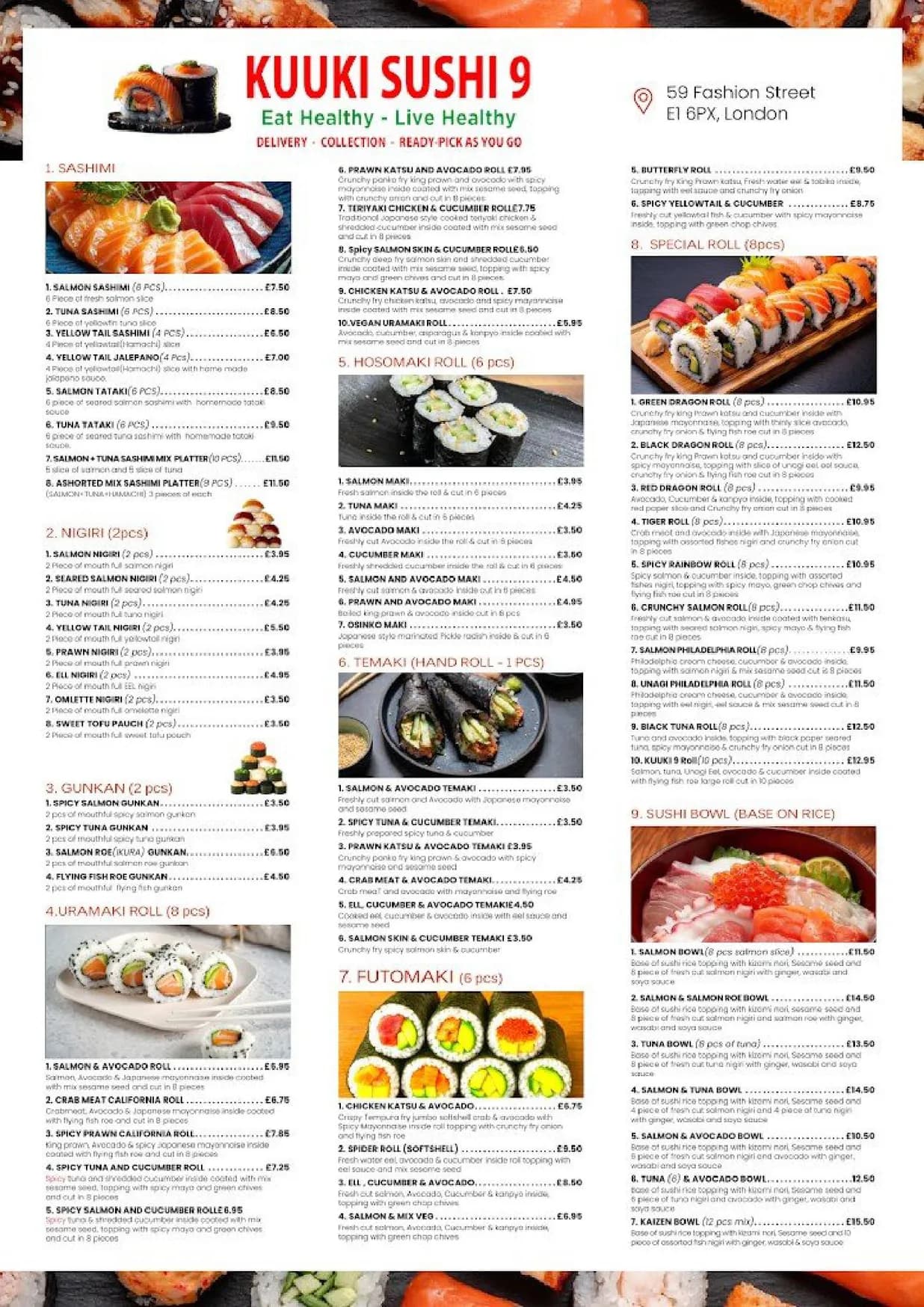 Kuuki Sushi 9 menu, page 1