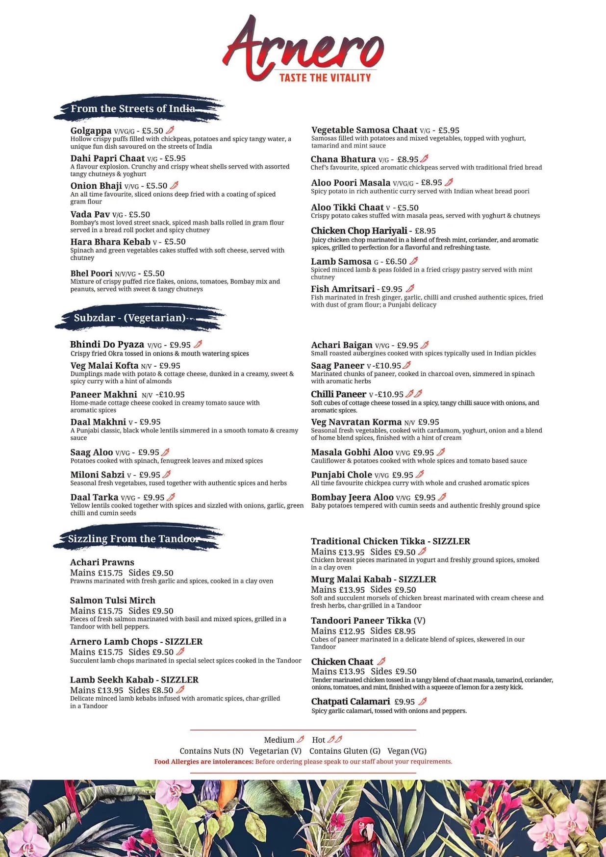 Arnero menu, page 1