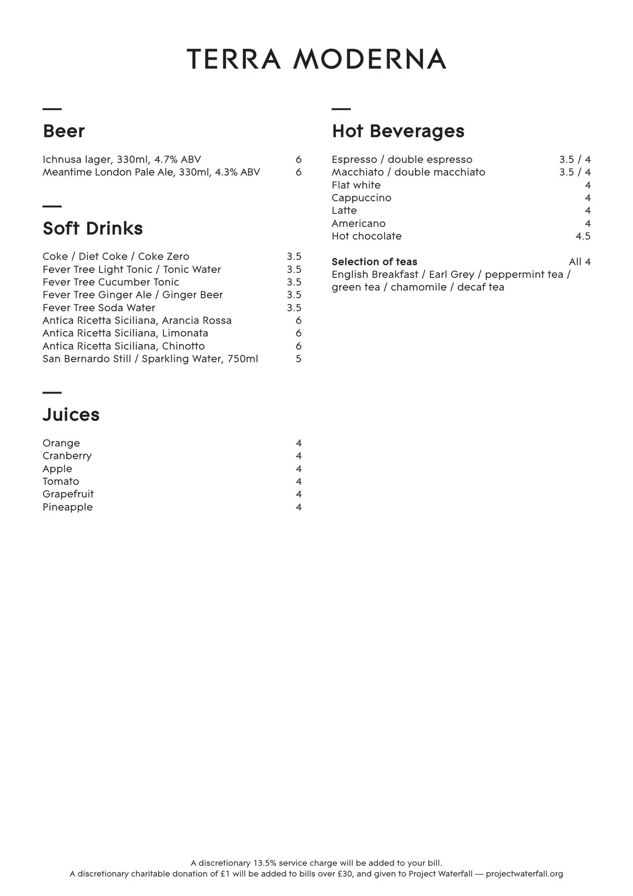 Terra Moderna menu, page 5