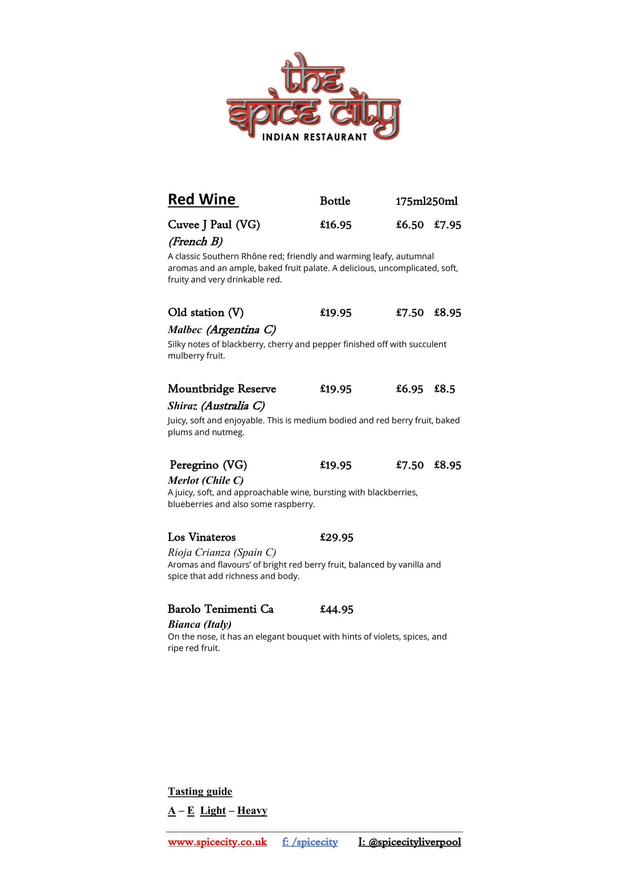Spice City menu, page 2