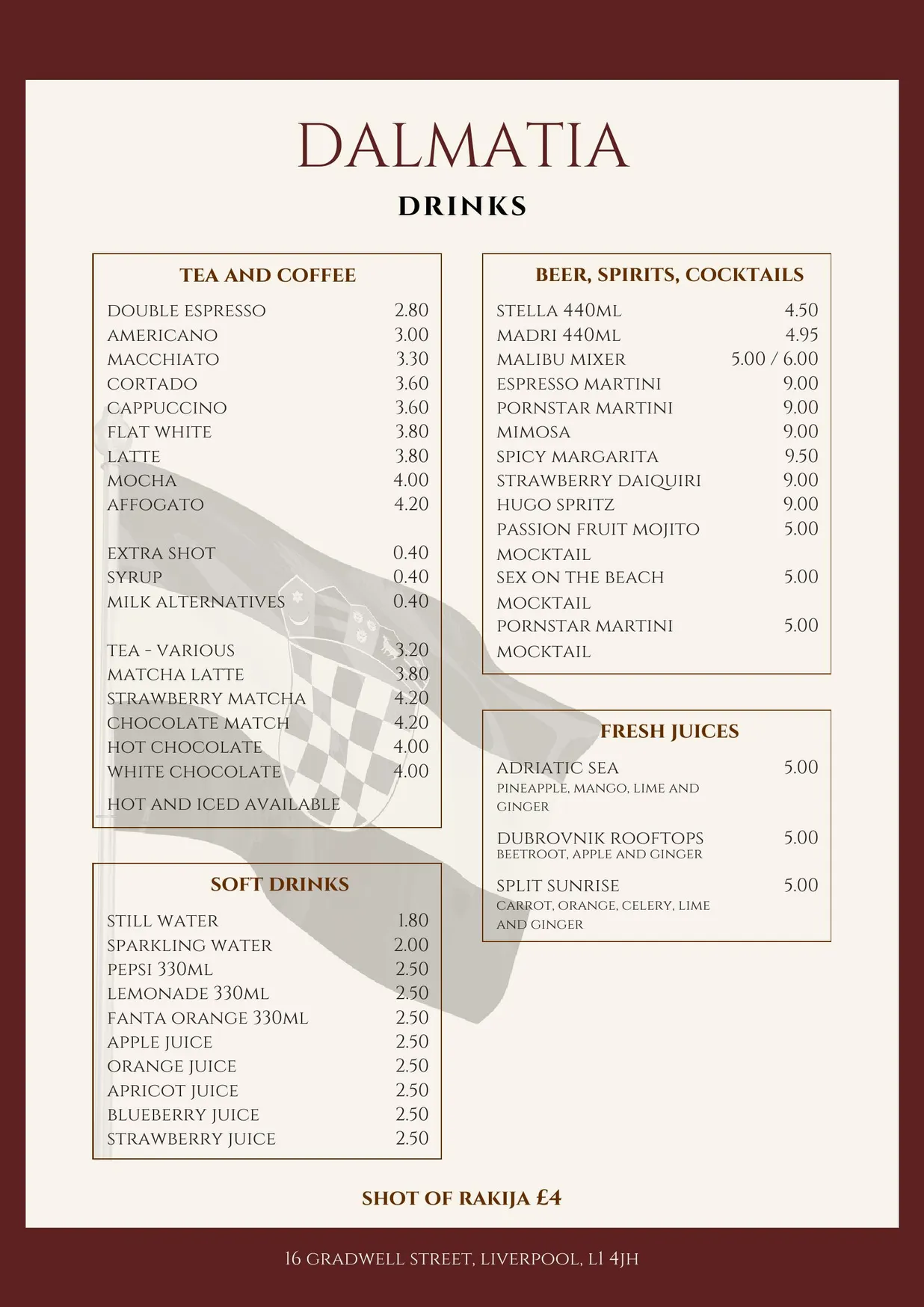 Dalmatia menu, page 2