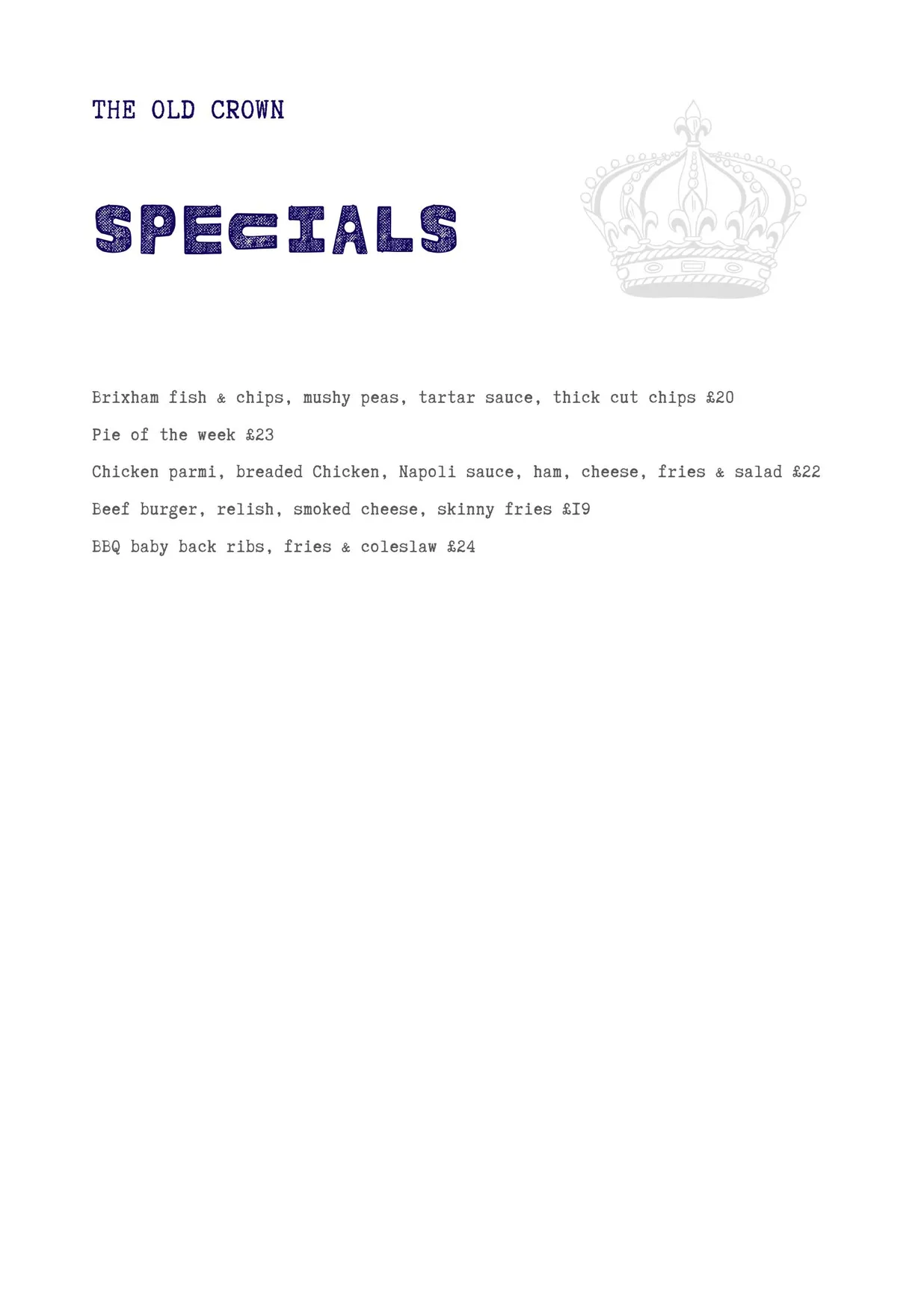 The Old Crown Coaching Inn menu, page 3