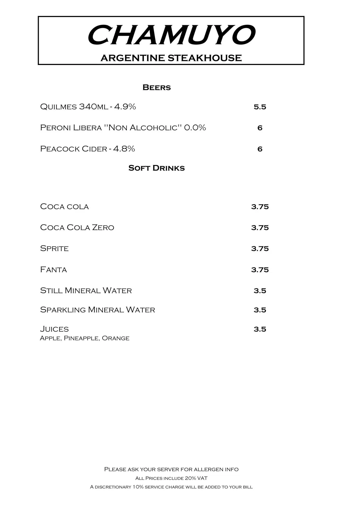 Chamuyo menu, page 6