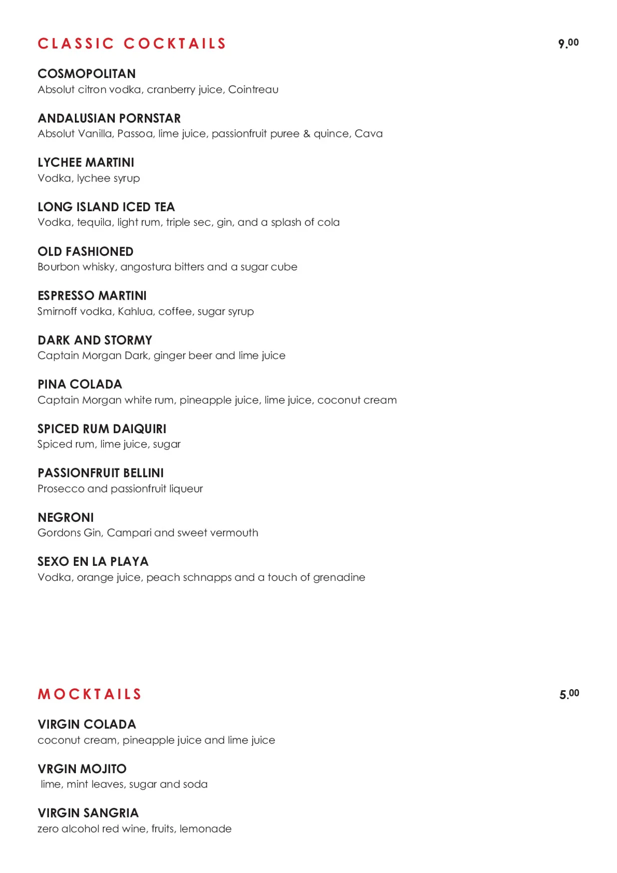 Bar Gansa menu, page 7