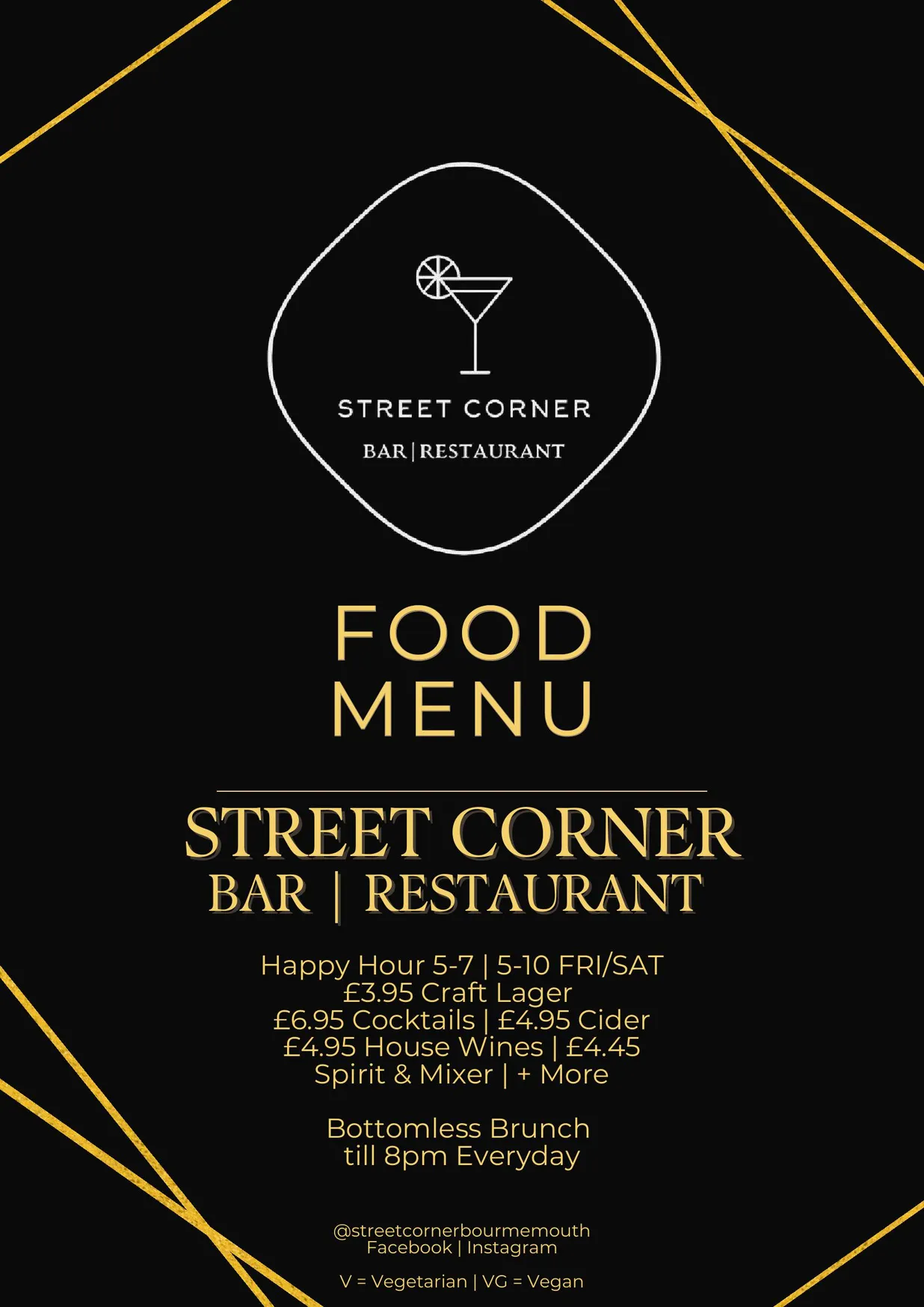 Street Corner Bar & Restaurant menu, page 1