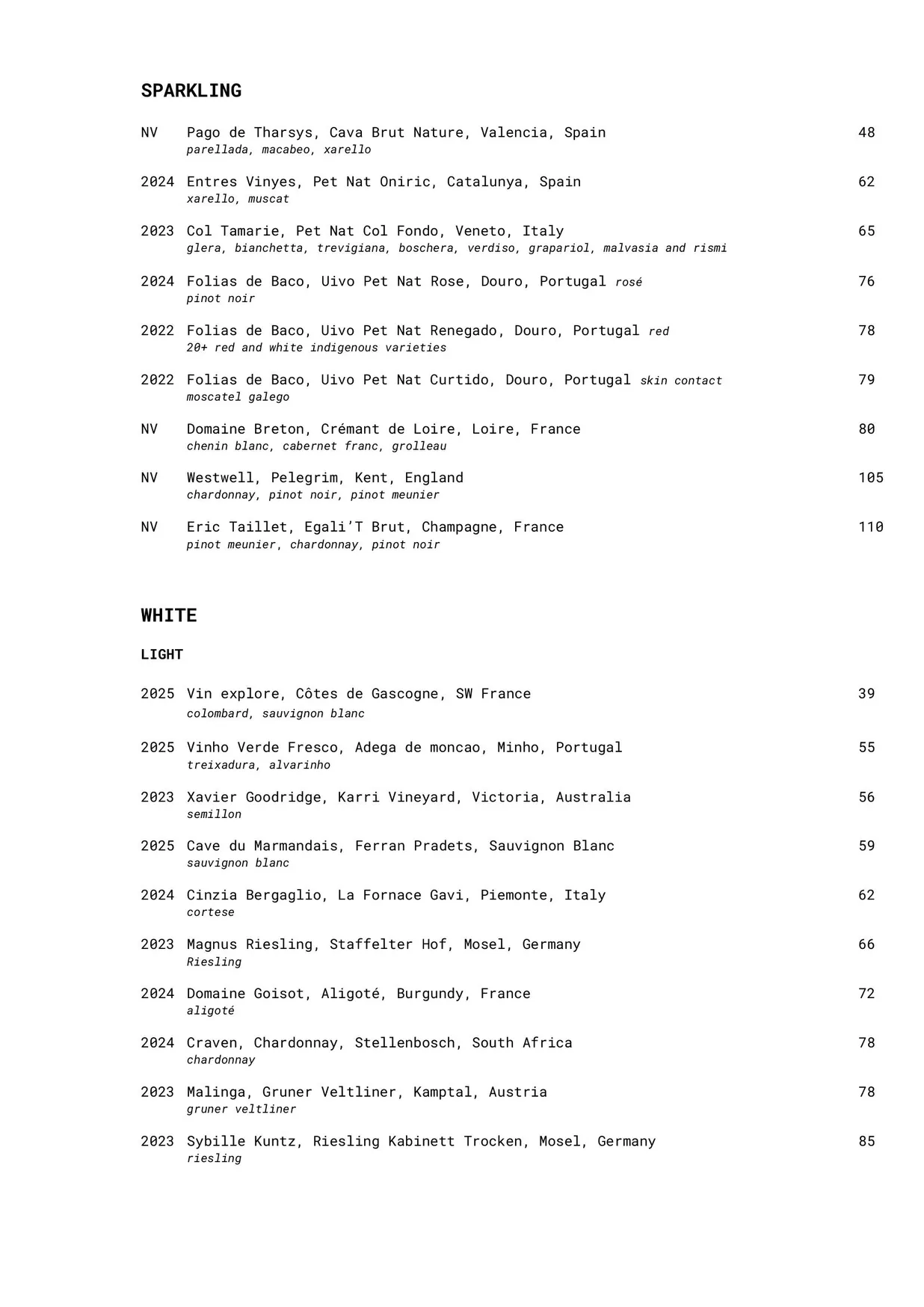 Bar Crispin menu, page 4