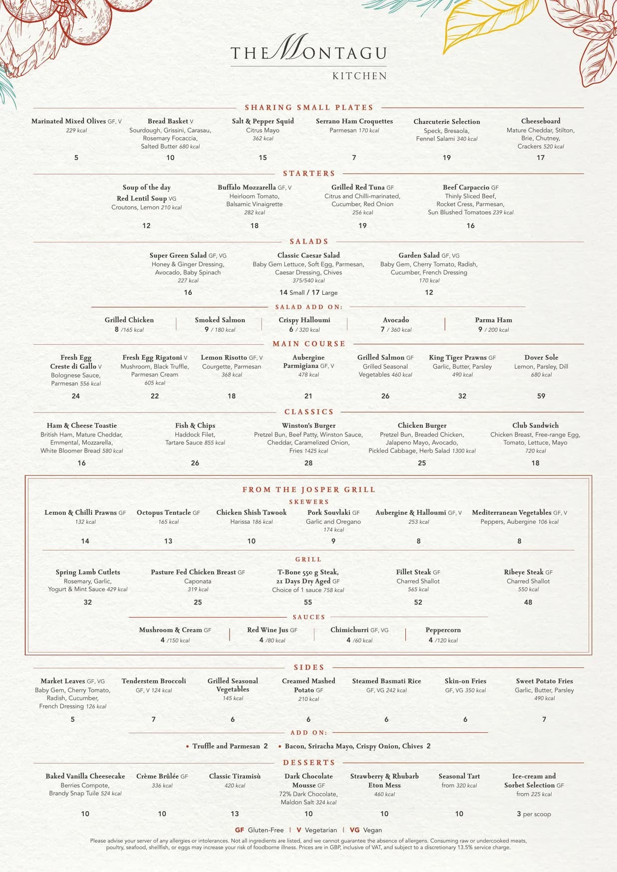 The Montagu Kitchen menu, page 1