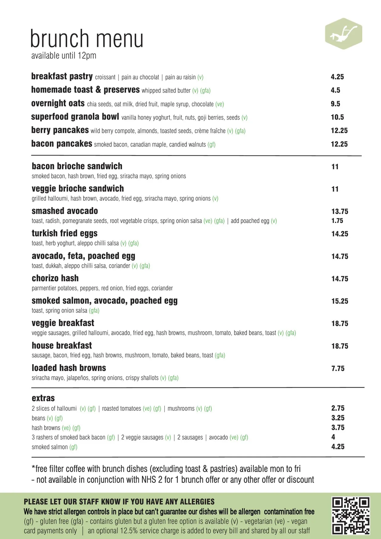 The Plough menu, page 1