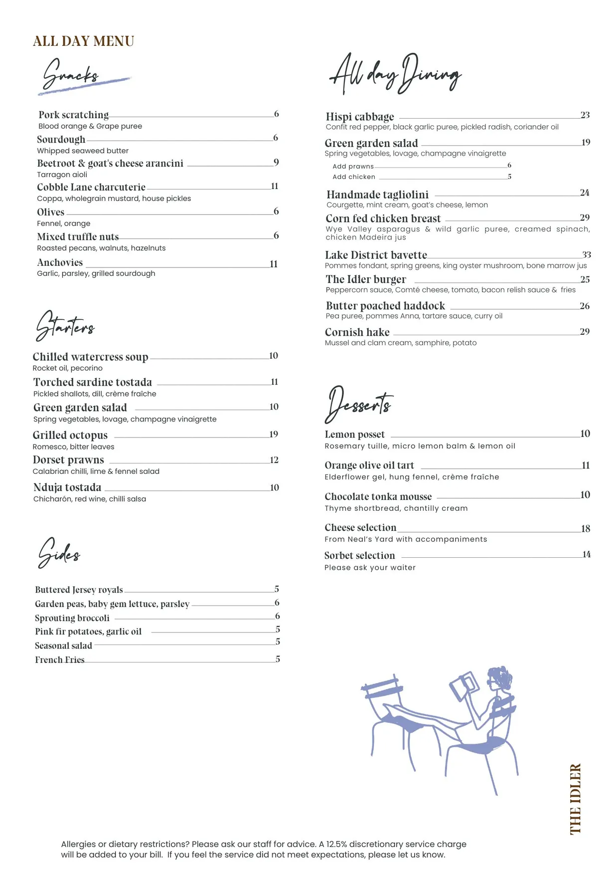 The Idler menu, page 1