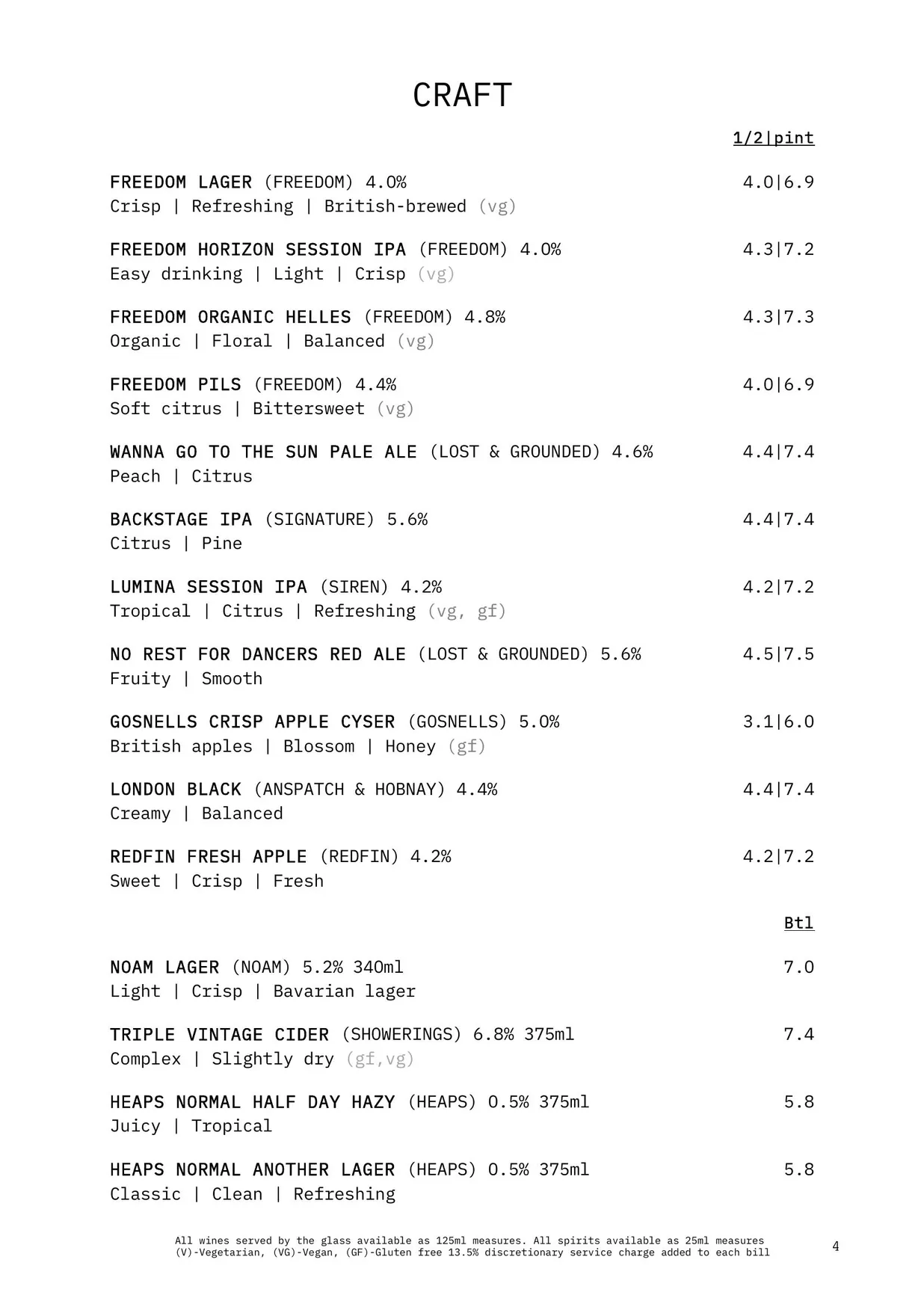 Paradise Green menu, page 5