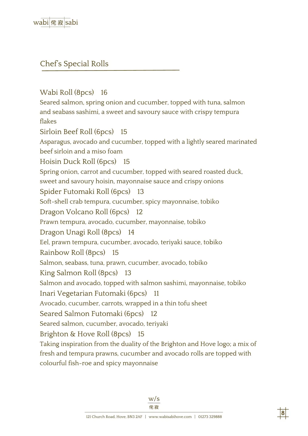 Wabi Sabi menu, page 9