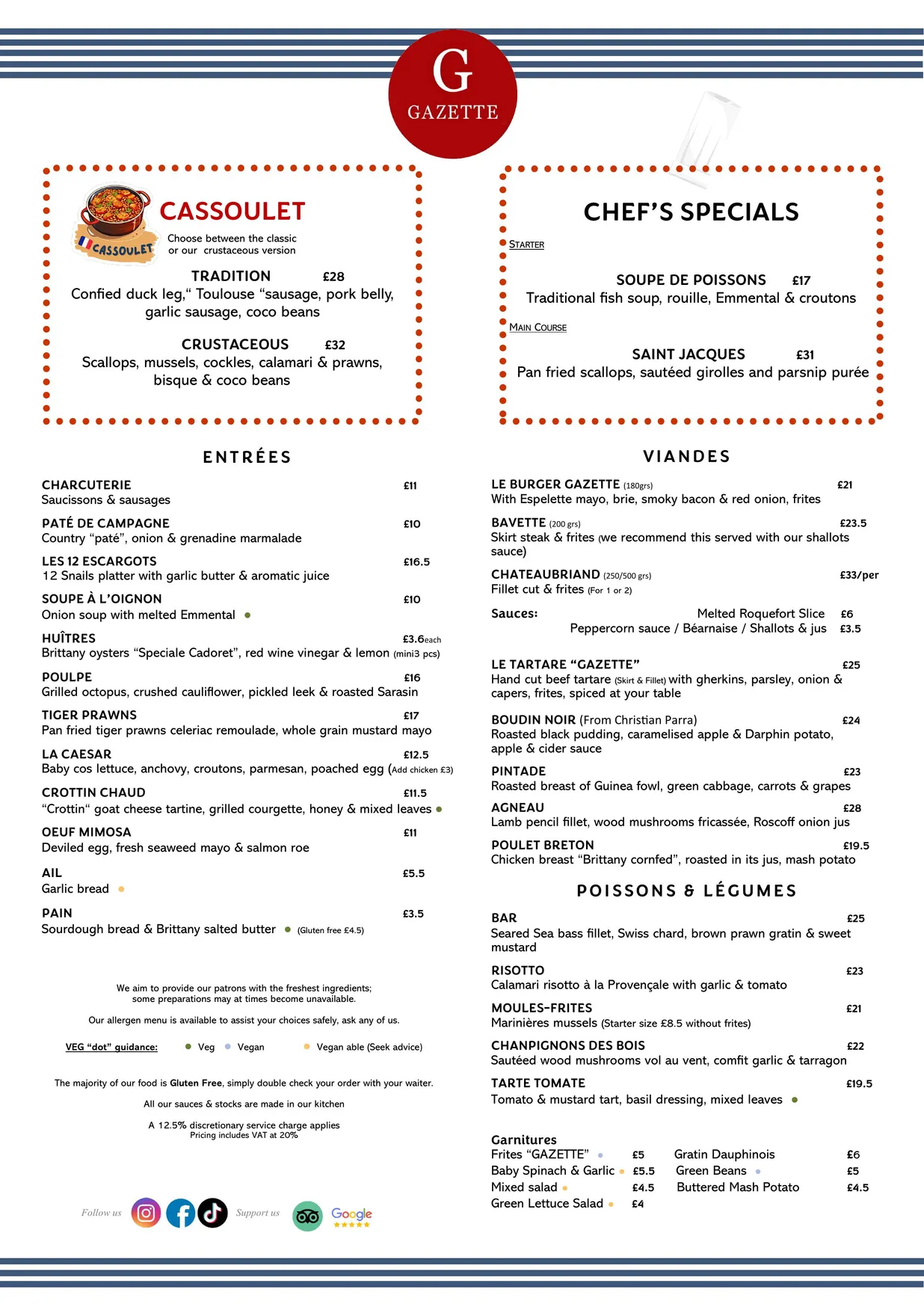 Gazette menu, page 1