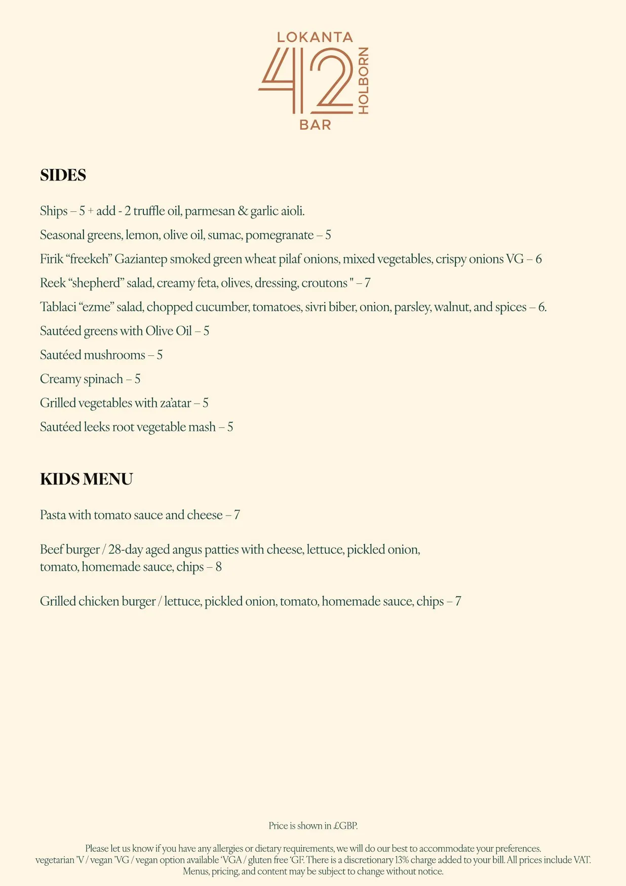 42 Holborn menu, page 4