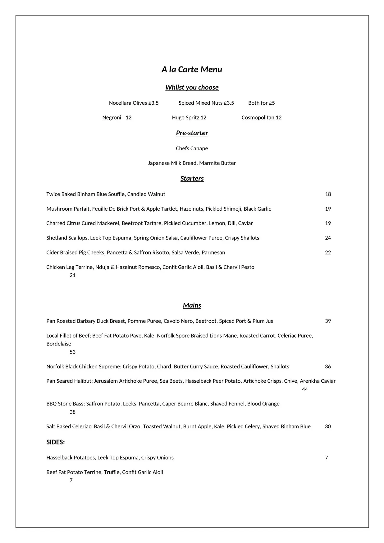 The Last Wine Bar & Restaurant menu, page 1
