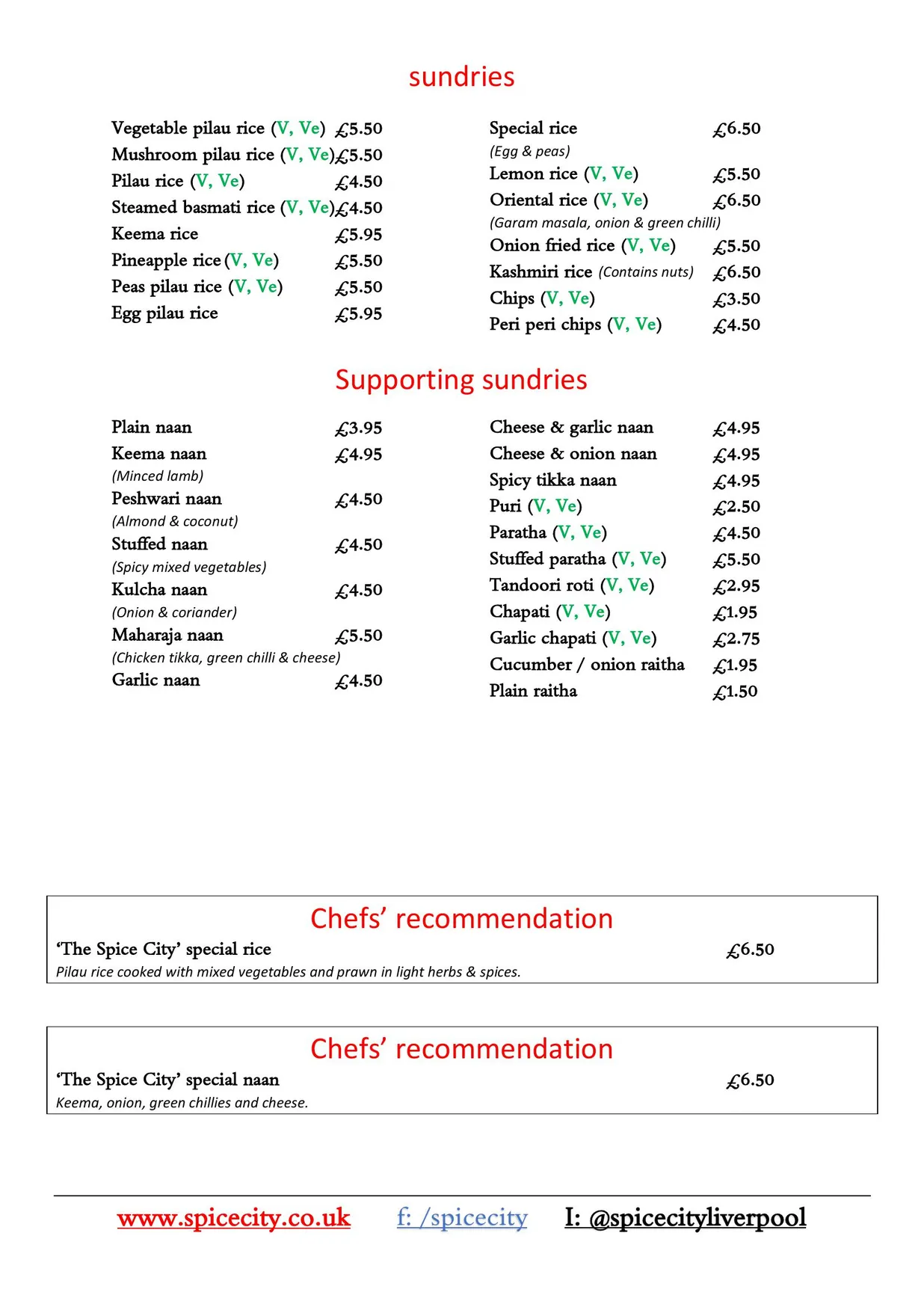 Spice City menu, page 19