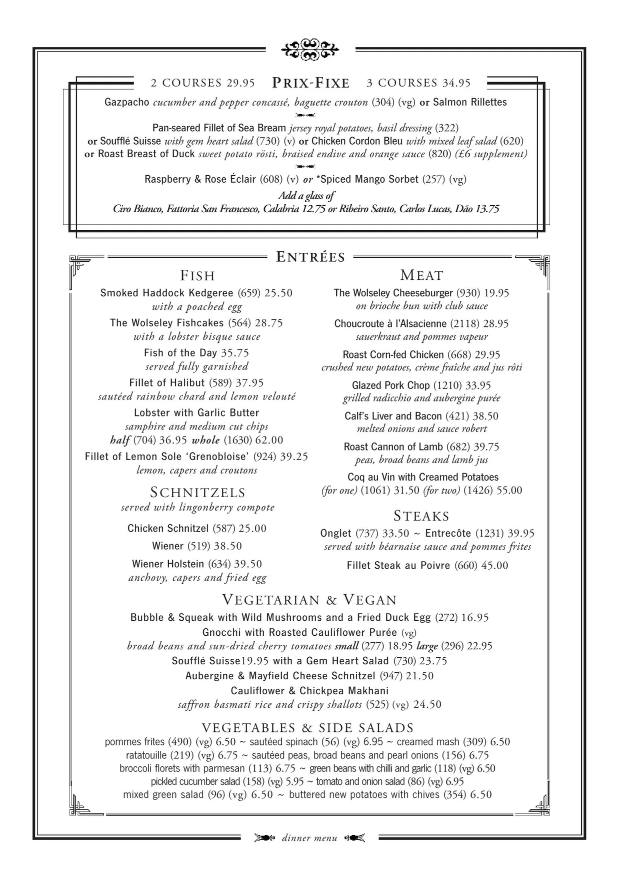 The Wolseley menu, page 2