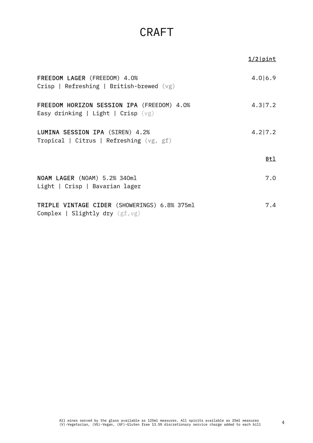 Glamarama Green menu, page 6