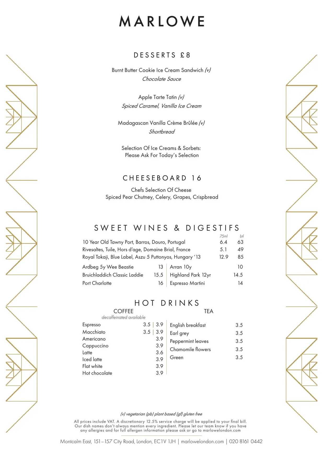 Marlowe menu, page 2