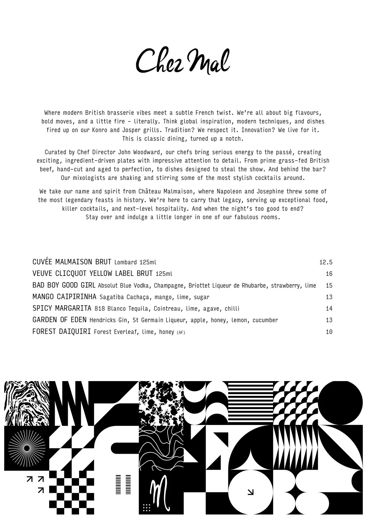 Chez Mal Leeds menu, page 1